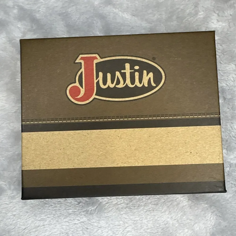 Justin Men's Wallet Bifold Brown Suede Leather Roughout RFID‎ Western Aztec NEW